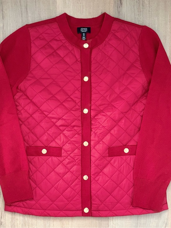 Jones New York Sweaters - Jones New York Red Quilted Knitted Sweater Cozy Women’s Cardigan Jacket